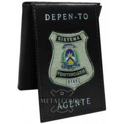 CARTEIRA EM COURO COM BRASÃO EM METAL DO SISTEMA PENITENCIÁRIO DO TOCANTINS