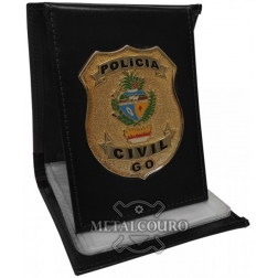 CARTEIRA PC3 EM COURO COM BRASÃO EM METAL DA PCGO