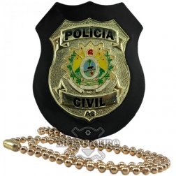 DISTINTIVO FUNCIONAL EM COURO COM BRASÃO EM METAL DA PCAC