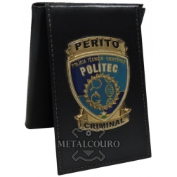 CARTEIRA EM COURO COM BRASÃO DE METAL DA POLICIA CIENTIFICA DE RONDONIA