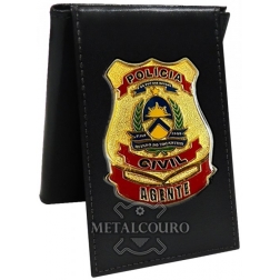 CARTEIRA EM COURO COM BRASÃO EM METAL DA PCTO - AGENTE