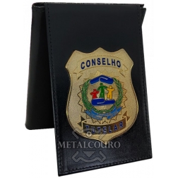 CARTEIRA EM COURO COM BRASÃO EM METAL DO CONSELHO TUTELAR