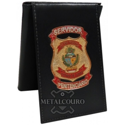 CARTEIRA EM COURO COM BRASÃO DE METAL DO SISTEMA PRISIONAL DE GOIÁS