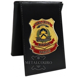 CARTEIRA EM COURO COM BRASÃO EM METAL DA PCTO - PERITO