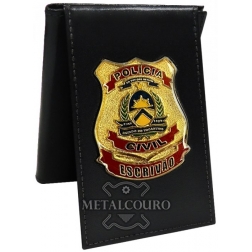 CARTEIRA EM COURO COM BRASÃO EM METAL DA PCTO - ESCRIVÃO