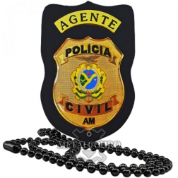 DISTINTIVO FUNCIONAL EM COURO COM BRASÃO EM METAL DA PCAM