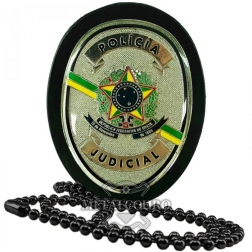 DISTINTIVO FUNCIONAL EM COURO COM BRASÃO EM METAL DA POLÍCIA JUDICIAL