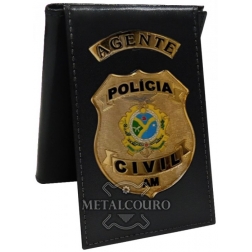 CARTEIRA EM COURO COM BRASÃO EM METAL DA PCAM - AGENTE