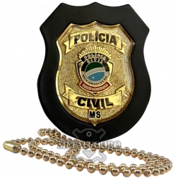 DISTINTIVO FUNCIONAL EM COURO COM BRASÃO EM METAL DA PCMS