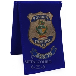 CARTEIRA EM COURO COM BRASÃO EM METAL PARA POLÍCIA CIENTIFICA DO ESTADO DE GOIÁS - PERITO