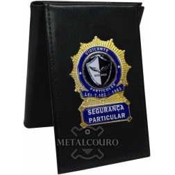 CARTEIRA EM COURO COM BRASÃO EM METAL DE SEGURANÇA PARTICULAR