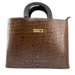 BOLSA CROCODILO DE COURO CAFÉ