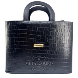 BOLSA CROCODILO DE COURO PRETA