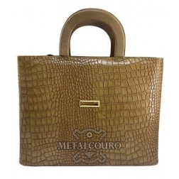 BOLSA CROCODILO DE COURO BEGE